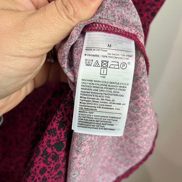 GAP Pink & Black Button Down Floral Puff Sleeve Mini Dress Size M - Picture 7 of 10